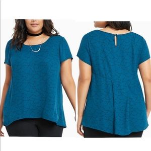 Torrid Star Print Georgette Hi-Low Blouse Top Dark Teal Blue Plus Size 1 / 1X
